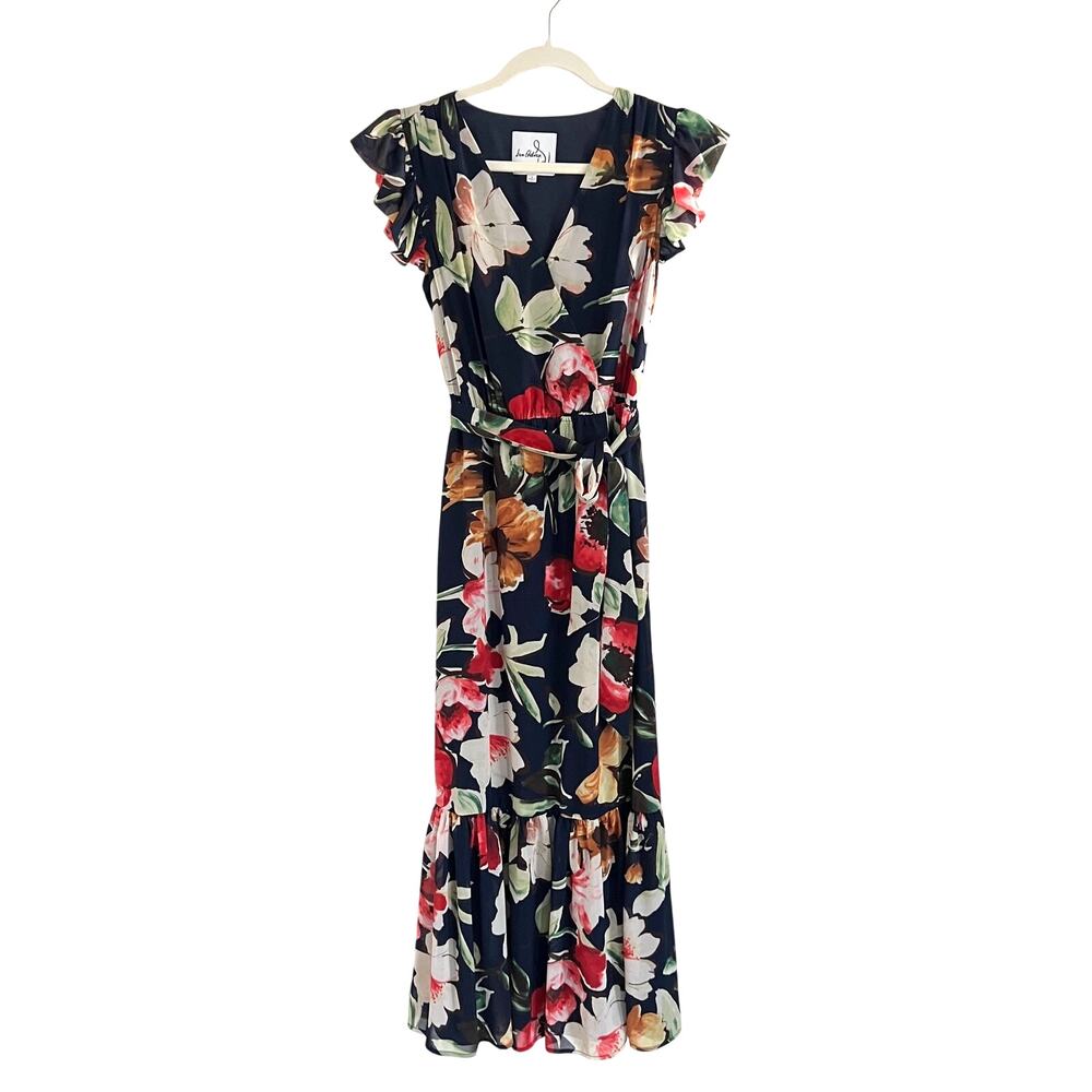 Sam Edelman Picasso Floral Print Flutter Sleeve Tie Waist Ruffle Dress Size 2